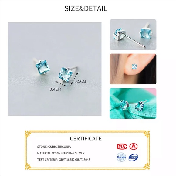 Sterling Silver Minimalist Blue Topaz Earrings, wow Earrings, cute Earrings. - Picture 3 of 5